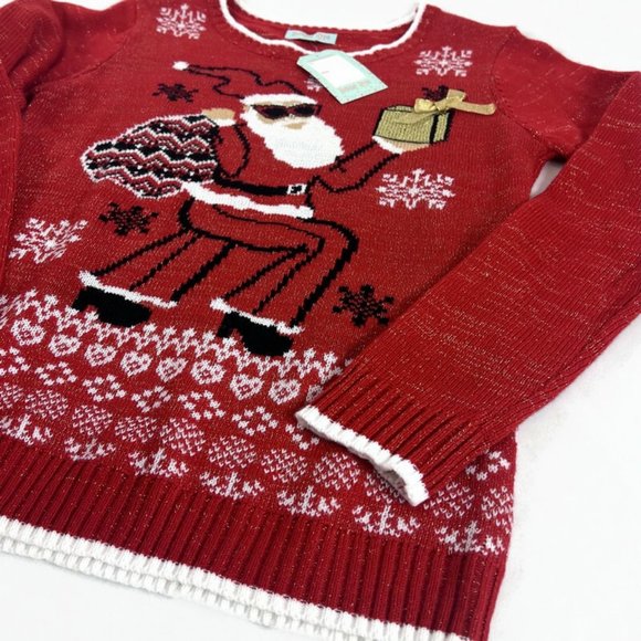 Holiday HYpe Christmas Sweater Womens Medium Santa with Sunglasses Modern NWT - Picture 4 of 5